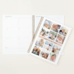 Personalised Blush Pink Photo Collage Planner<br><div class="desc">Customise this chic planner with 12 square photos arranged in a grid collage layout,  with your name or choice of personalisation displayed on a blush pink stripe running through the centre. Back cover has tone on tone stripes in millennial pink</div>