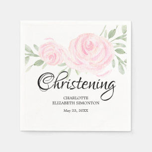 Personalised Blush Pink Rose Christening Napkin