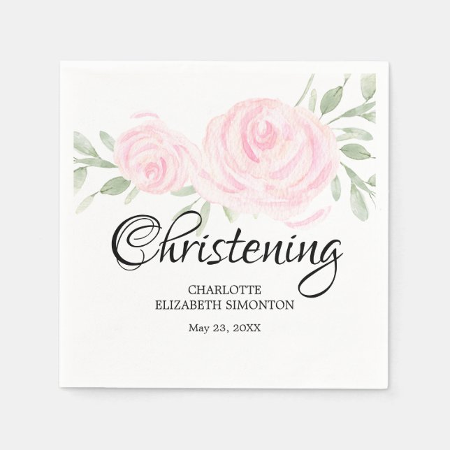 Personalised Blush Pink Rose Christening Napkin (Front)