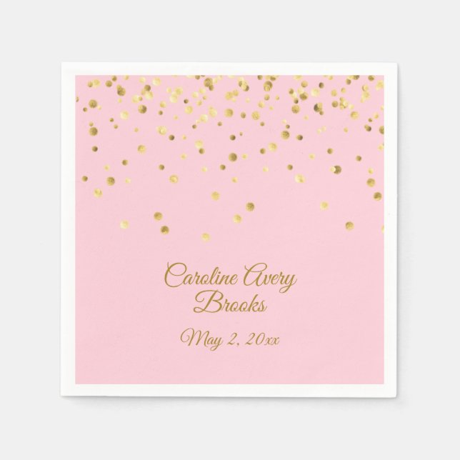 Personalised Blush Pink Rose Gold Confetti Napkin (Front)