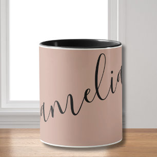 Personalised Blush Pink Rose Gold Name chic black Mug