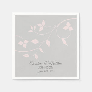 Personalised Blush Pink Rose & Grey (Grey) Wedding Napkin