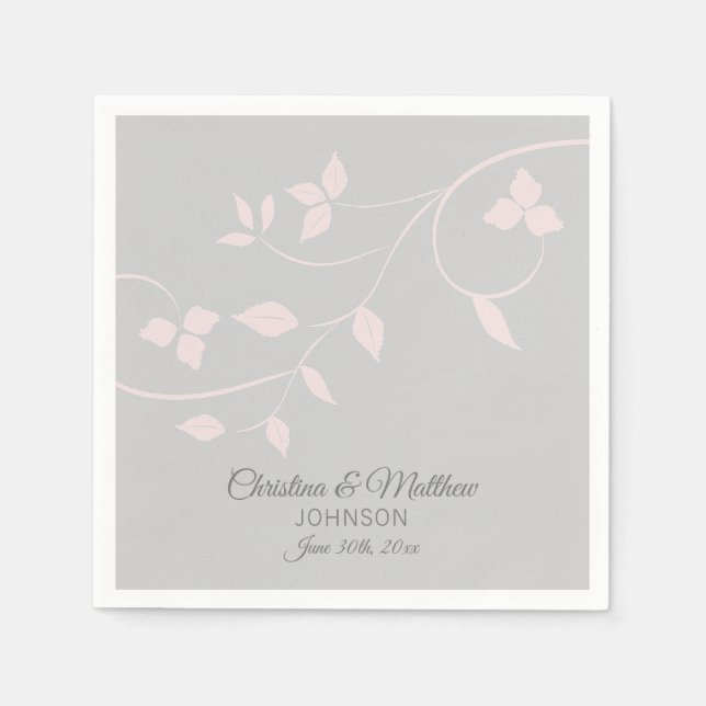 Personalised Blush Pink Rose & Grey (Grey) Wedding Napkin (Front)