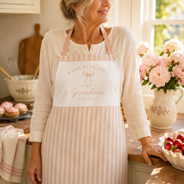 Personalised Blush Pink Stripe Grandma Love Made Apron (Creator Uploaded)