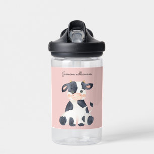 Personalised blush pink trendy watercolor cow Water Bottle