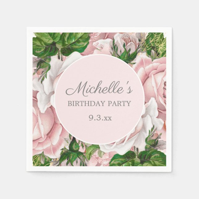 Personalised Blush Pink Watercolor Floral Birthday Napkin (Front)