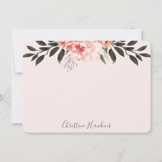 Personalised Blush Pink Watercolor Modern Greenery Card (Front)