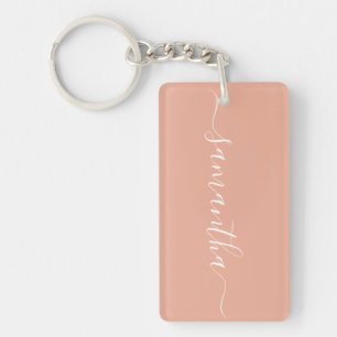 Personalised Blush Pink White Calligraphy Name Key Ring