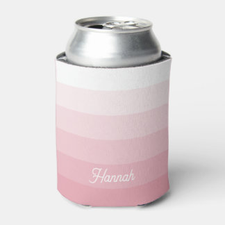 Personalised Blush Pink White Ombre Stripe Can Cooler
