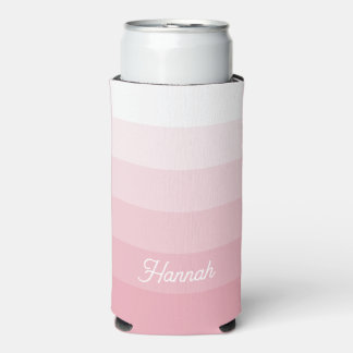 Personalised Blush Pink White Ombre Stripe Seltzer Can Cooler