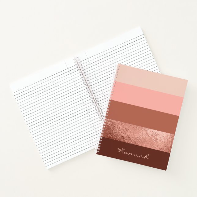 Personalised Blush Rose Gold Wide Chic Stripes Notebook (Inside)