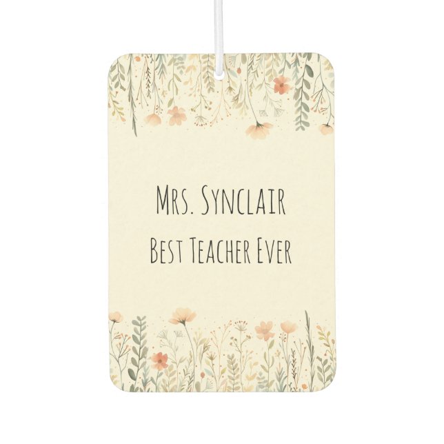 Personalised Blush Wildflower Teacher Thank You Car Air Freshener (Front)