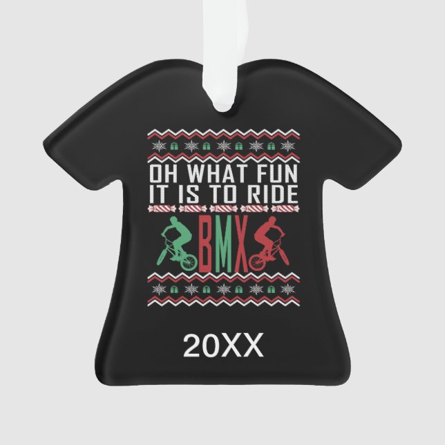 Personalised BMX Rider Ugly Christmas Sweater Ornament (Front)