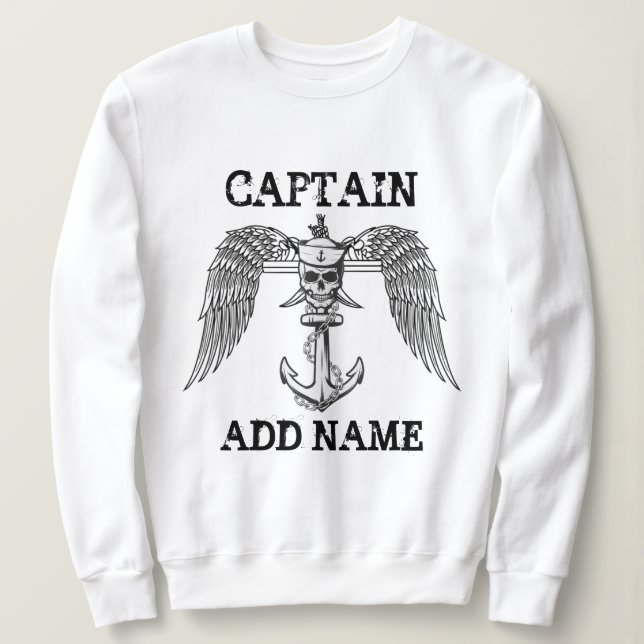 Personalised boat captain name anchor sweatshirt (Design Front)