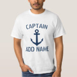 Personalised boat captain name anchor t shirts<br><div class="desc">Personalised boat captain name anchor t shirts. Nautical clothing with navy blue anchor and custom name or monogram initial letters. Maritime Birthday gift idea for sailor men. Make your own for skipper dad, father, grandpa, uncle, son, friend, stepfather, stepdad etc. Vintage typography with ship anchor design. Customisable clothes for sailing...</div>