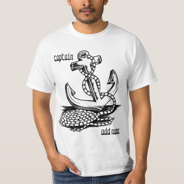 Personalised boat captain name anchor t shirts (Front)