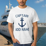 Personalised boat captain name anchor t shirts<br><div class="desc">Personalised boat captain name anchor t shirts. Nautical clothing with navy blue anchor and custom name or monogram initial letters. Maritime Birthday gift idea for sailor men. Make your own for skipper dad, father, grandpa, uncle, son, friend, stepfather, stepdad etc. Vintage typography with ship anchor design. Customisable clothes for sailing...</div>