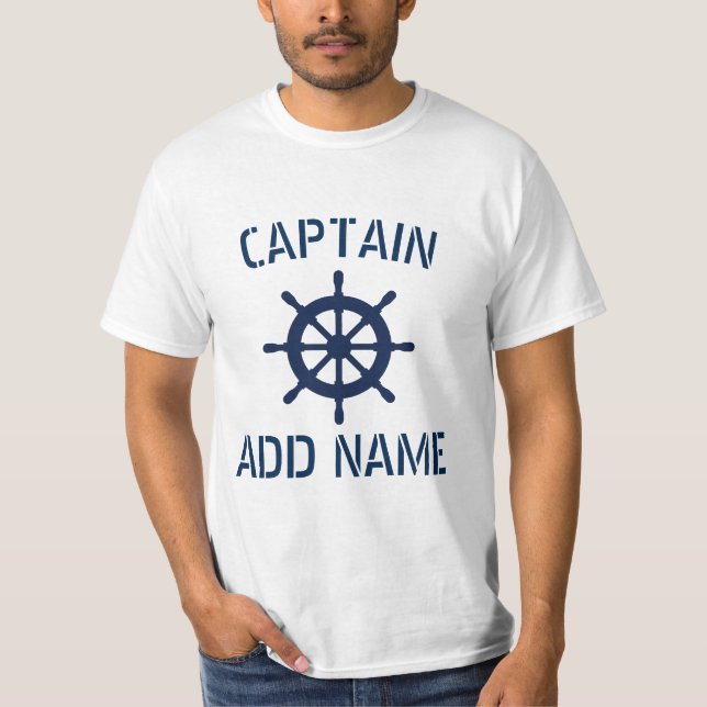 Personalised boat captain name ship wheel t shirts (Front)