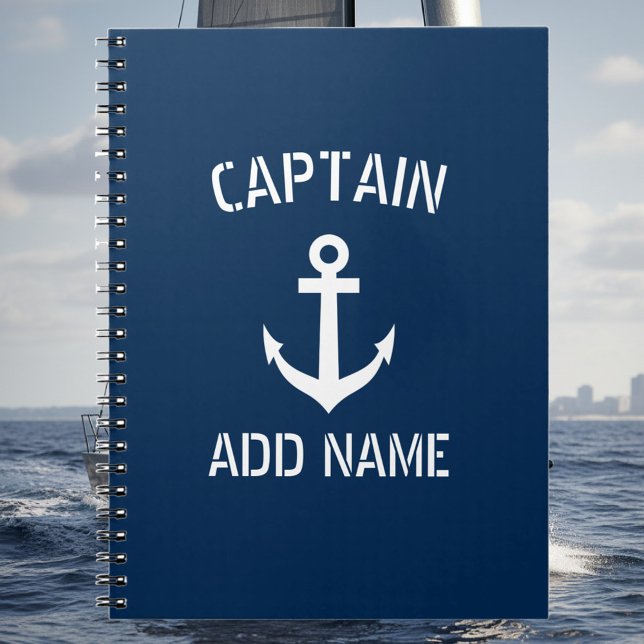 Personalised boat captain nautical anchor notebook (nautical notebook for boat captain)