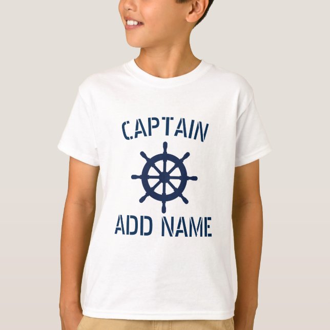 Personalised boat captain nautical kids t shirt (Front)