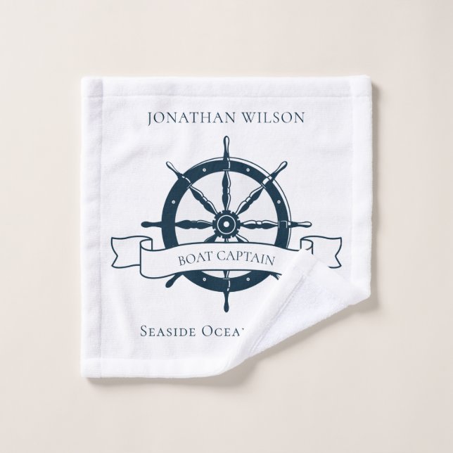 Personalised Boat Captain Nautical Wheel Wash Cloth (Wash Cloth)