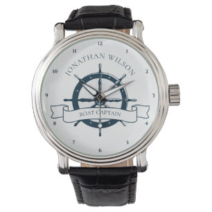 Personalised Boat Captain Vintage Nautical Wheel Watch