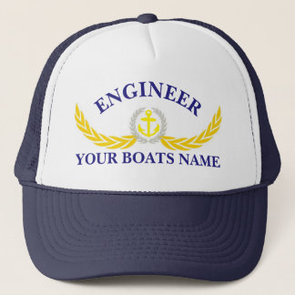 Personalised boat name anchor motif engineers trucker hat