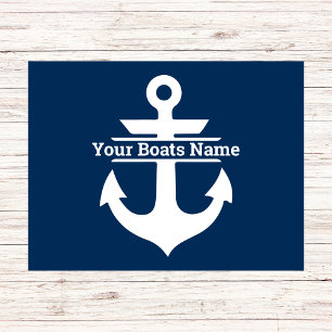 Personalised Boat Name Nautical Navy Blue Anchor Doormat