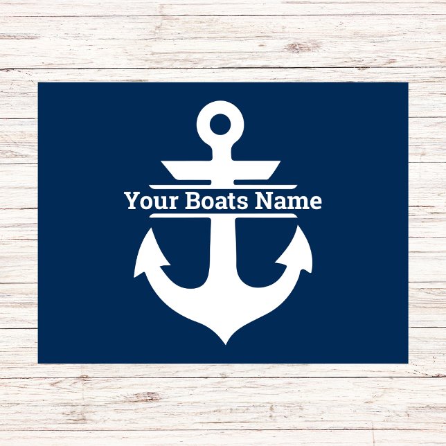 Personalised Boat Name Nautical Navy Blue Anchor Doormat (Boat Mat)