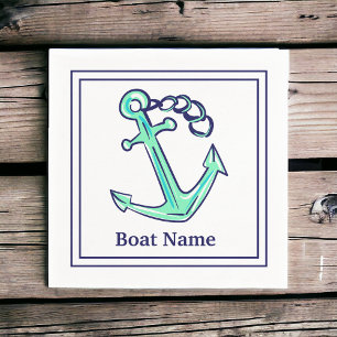 Personalised Boat Name Navy Green Anchor Nautical  Napkin