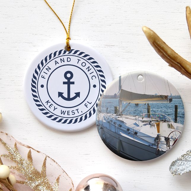 Personalised Boat Name & Photo | Nautical Ceramic Tree Decoration (Creator Uploaded)