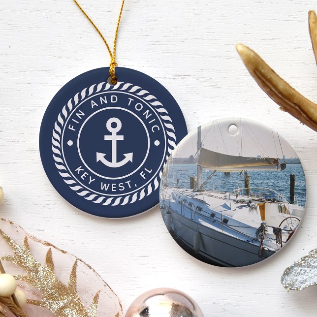 Personalised Boat Name & Photo | Nautical Ceramic Tree Decoration (Creator Uploaded)