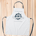 Personalised Boat Nautical Wheel Beach Cruise Chef Apron<br><div class="desc">Chic custom boat captain or seaside chef apron for an ocean liner company featuring a navy blue boat steering wheel. This vintage nautical themed gift is perfect for a ship helmsman near the beach. Personalise with your name.</div>