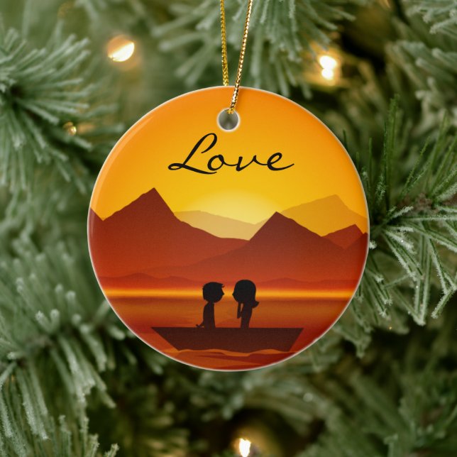 Personalised Boating Couple Mountain LOVE Ornament (Tree)