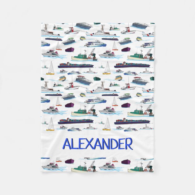 Personalised Boats and Ships Random Pattern Fleece Blanket (Front)