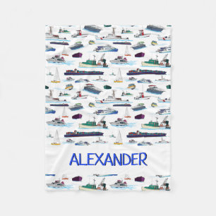 Personalised Boats and Ships Random Pattern Fleece Blanket