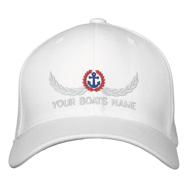 Personalised boats name sailing captains embroidered hat (Front)