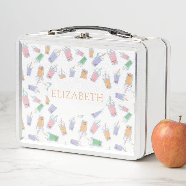 Personalised Boba Bubble Tea Cute Kids School Metal Lunch Box (In Situ)