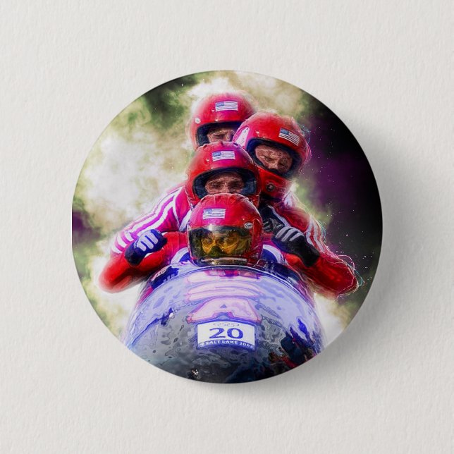 Personalised Bobsleigh Sport Photo 6 Cm Round Badge (Front)