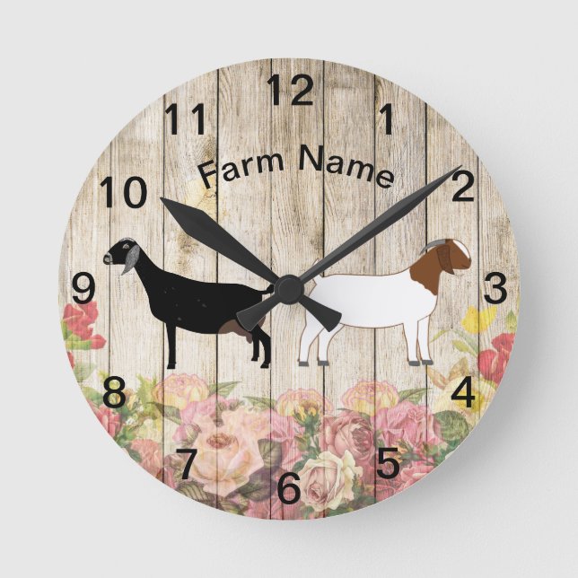 Personalised Boer and Nubian Goat Farm Round Clock (Front)