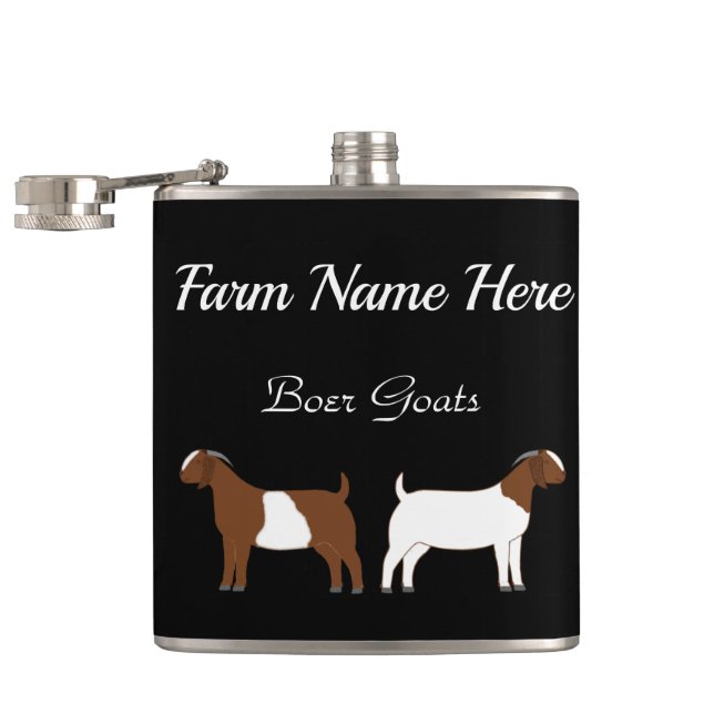 Personalised Boer Goat Farm Black Hip Flask (Opened)