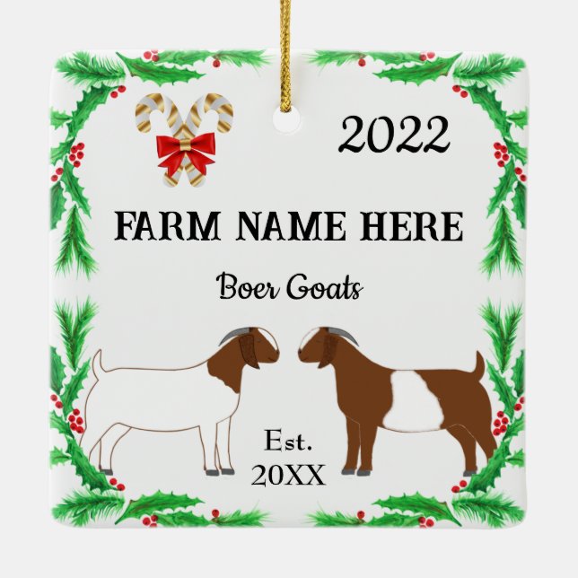 Personalised Boer Goat Farm Christmas #2 Ceramic Ornament (Back)