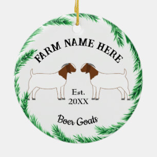 Personalised Boer Goat Farm Pine Wreath Ceramic Tree Decoration