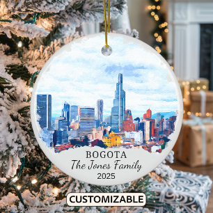 Personalised Bogota Ornament, Colombia Ceramic Tree Decoration