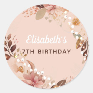 Personalised Bohemian Girl Birthday  Classic Round Sticker