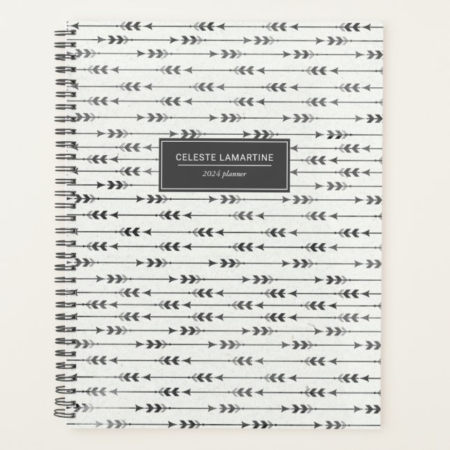 Personalised Boho Arrows Black Ink Drawing 2024 Planner (Front)