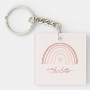 Personalised Boho Beige Blush Rainbow Key Ring