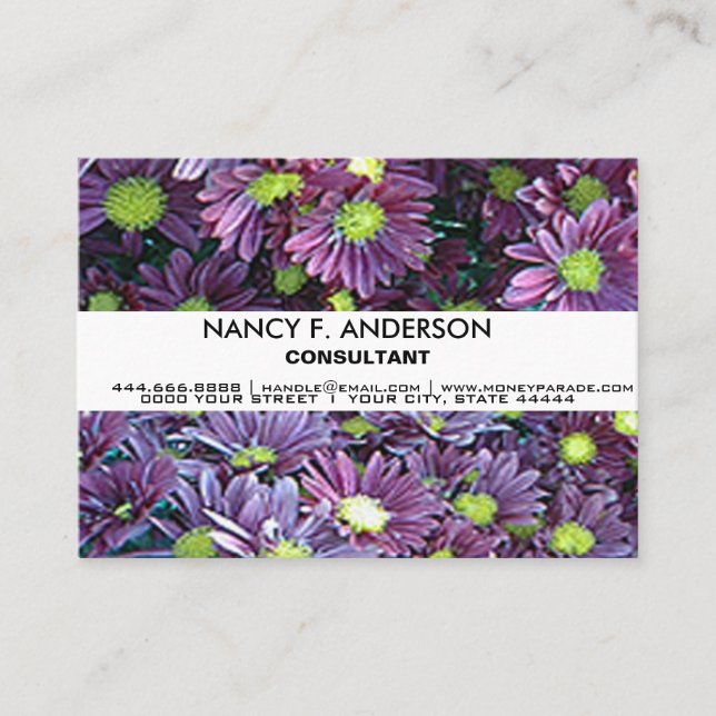 Personalised Boho Black and Purple Daises Floral Business Card (Front)
