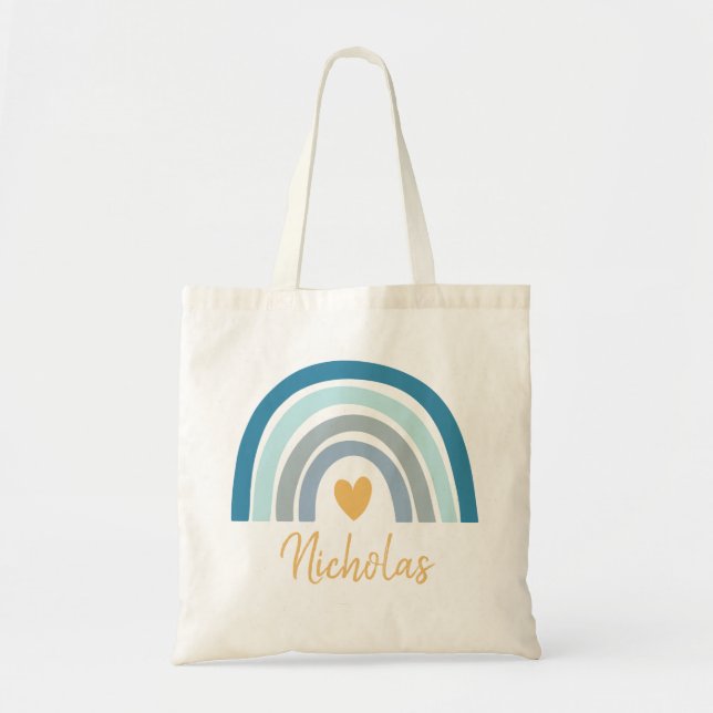 Personalised Boho Blue Rainbow Tote Bag (Front)