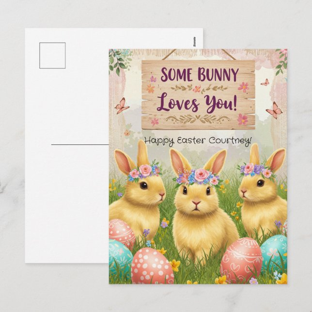 Personalised Boho Bunny Easter Postcard for Girls (Front/Back)